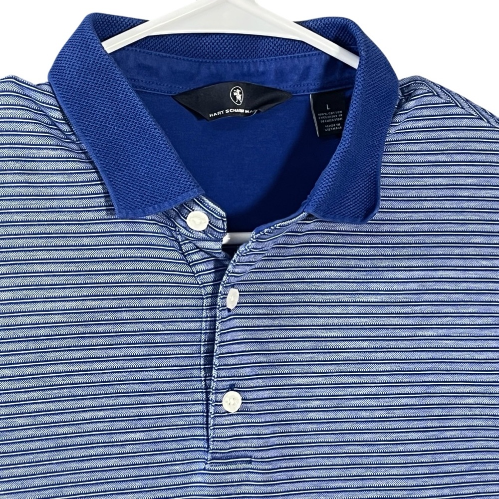 HART SCHAFFNER MARX Polo Shirt Men's Large Blue White Short Sleeve Golf Logo EUC - Picture 4 of 6